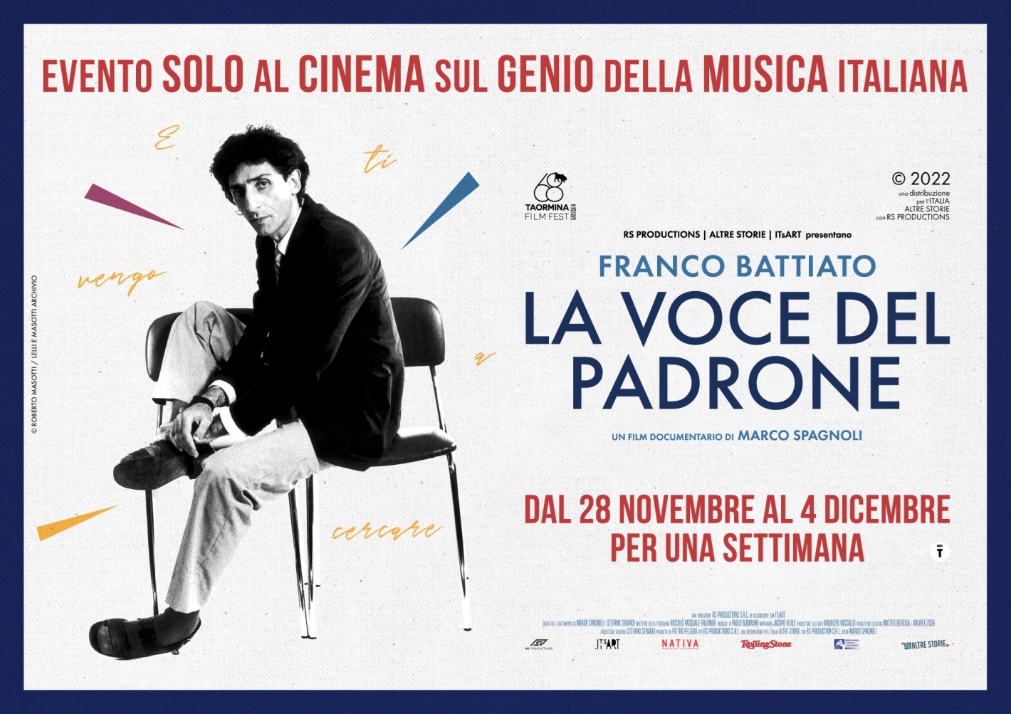 Franco Battiato – La Voce del Padrone, iI film evento di Marco Spagnoli dal 28 novembre al 4 dicembre solo al cinema