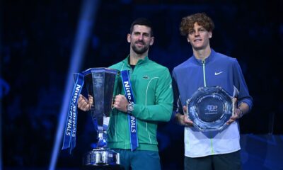 Novak Djokovic e Jannik Sinner alla premiazione dell ATP Finals 2023