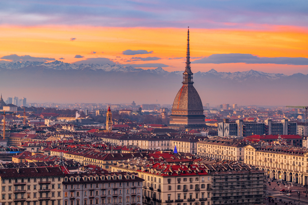 Vista di Torino al tramonto